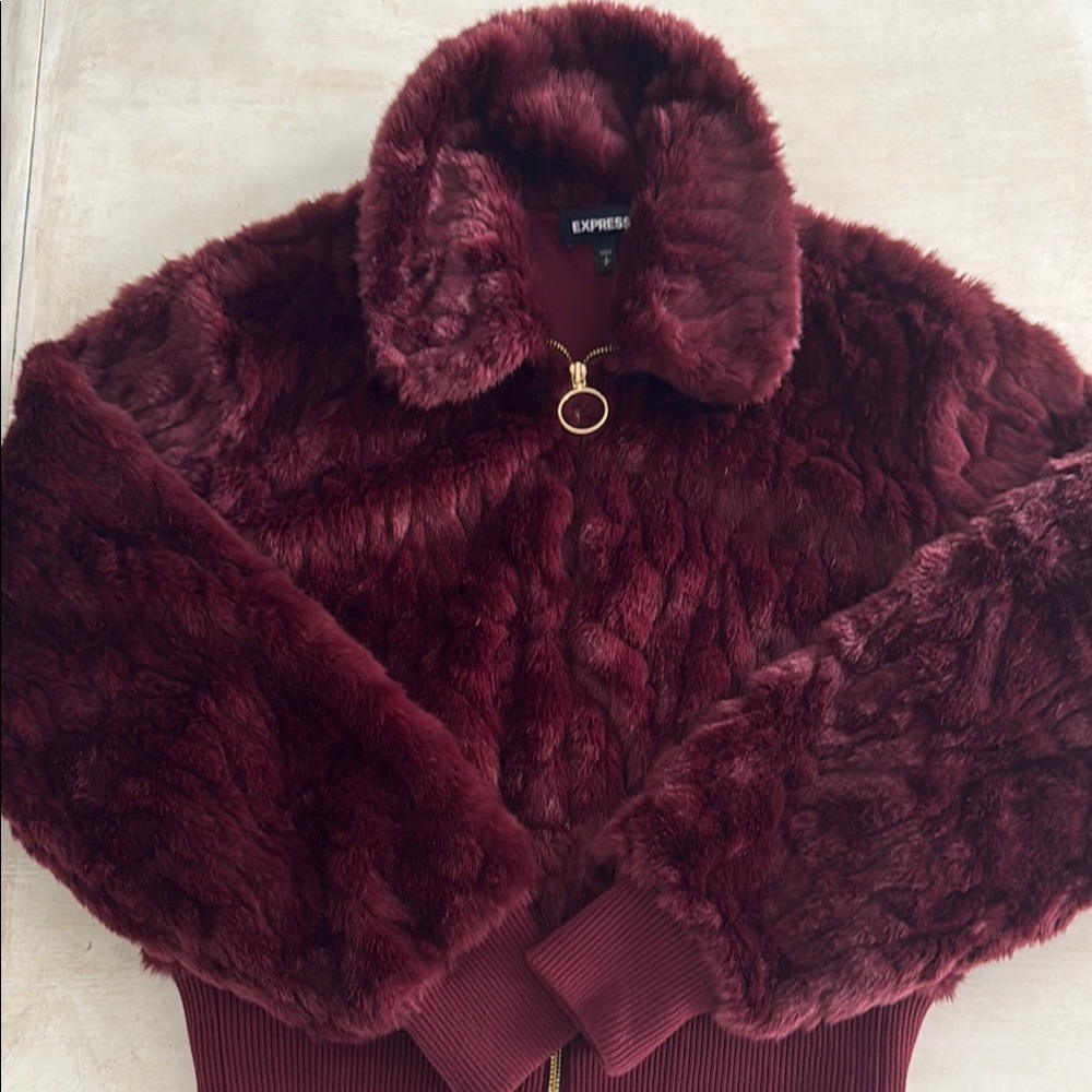 Express Red Teddy Jacket Plush Faux Fur